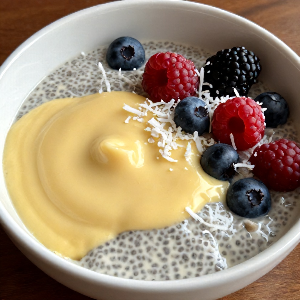 Lemon Curd Chia Pudding with berries