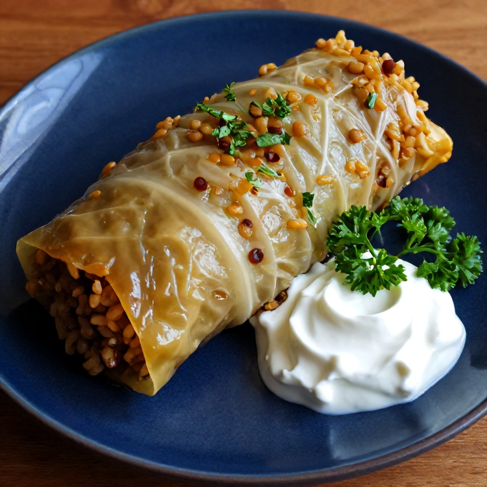 Plated Easy Lentil and Rice Stuffed Cabbage Rolls