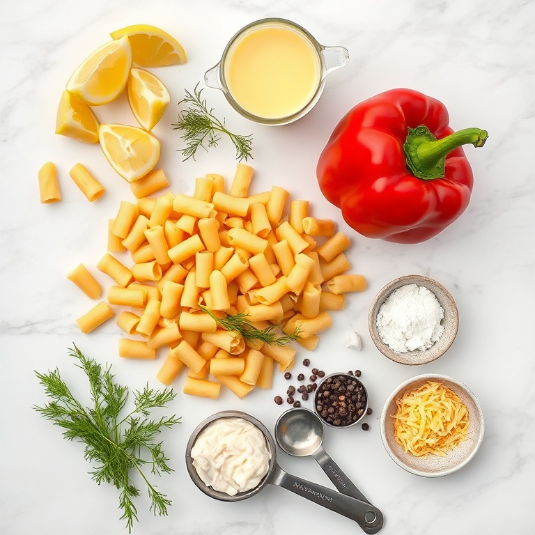 Fresh raw ingredients for macaroni salad