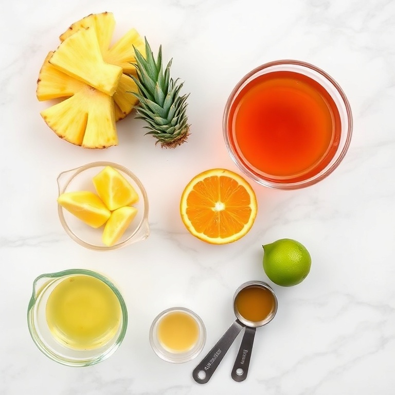 Fresh pineapple, spiced rum, orange juice, lime, and simple syrup