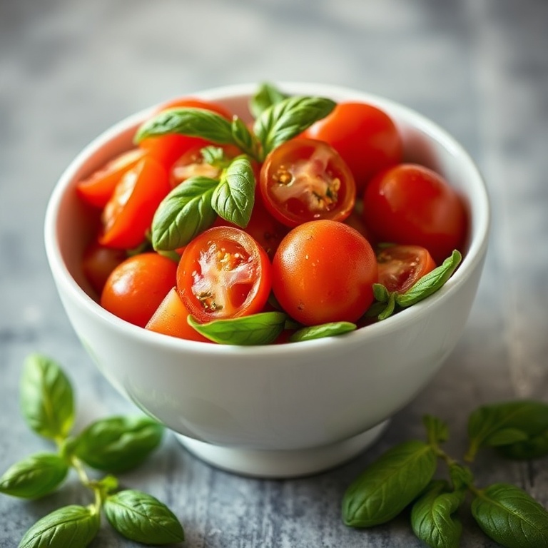 Finished salad with tossed marinated tomatoes
