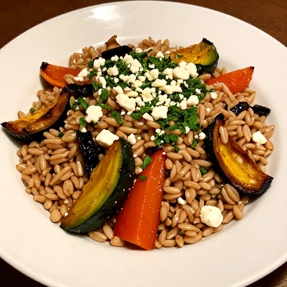 Plated Farro Salad with Roasted Summer Vegetables