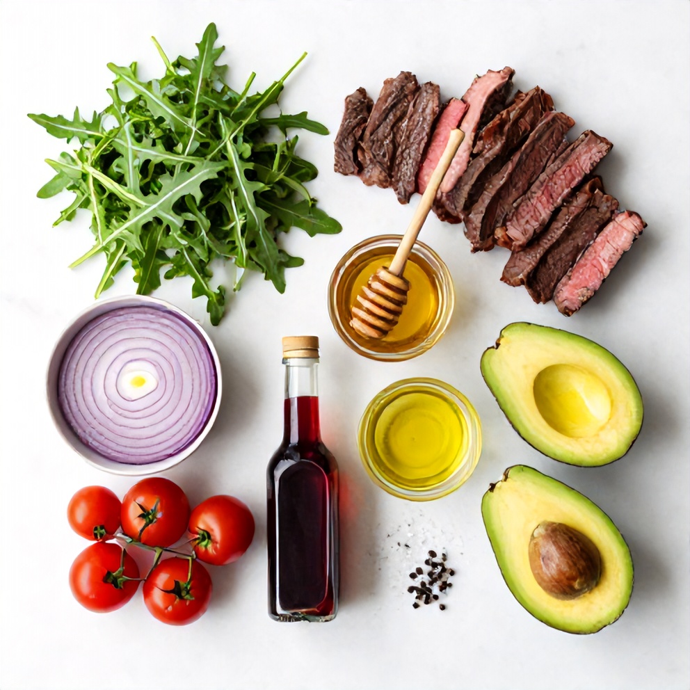 Raw Ingredients for Easy Meal Prep Steak and Arugula Salad