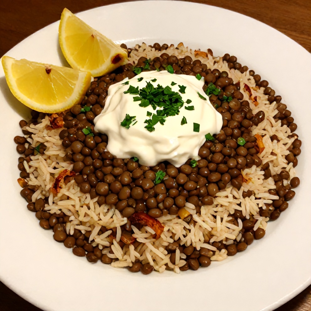 Mujadara Lentils and Rice Dinner Plate