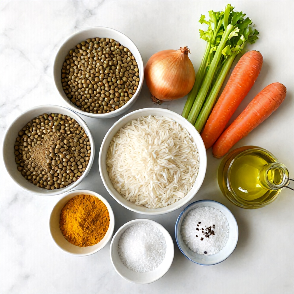 Mujadara Ingredients Flat Lay