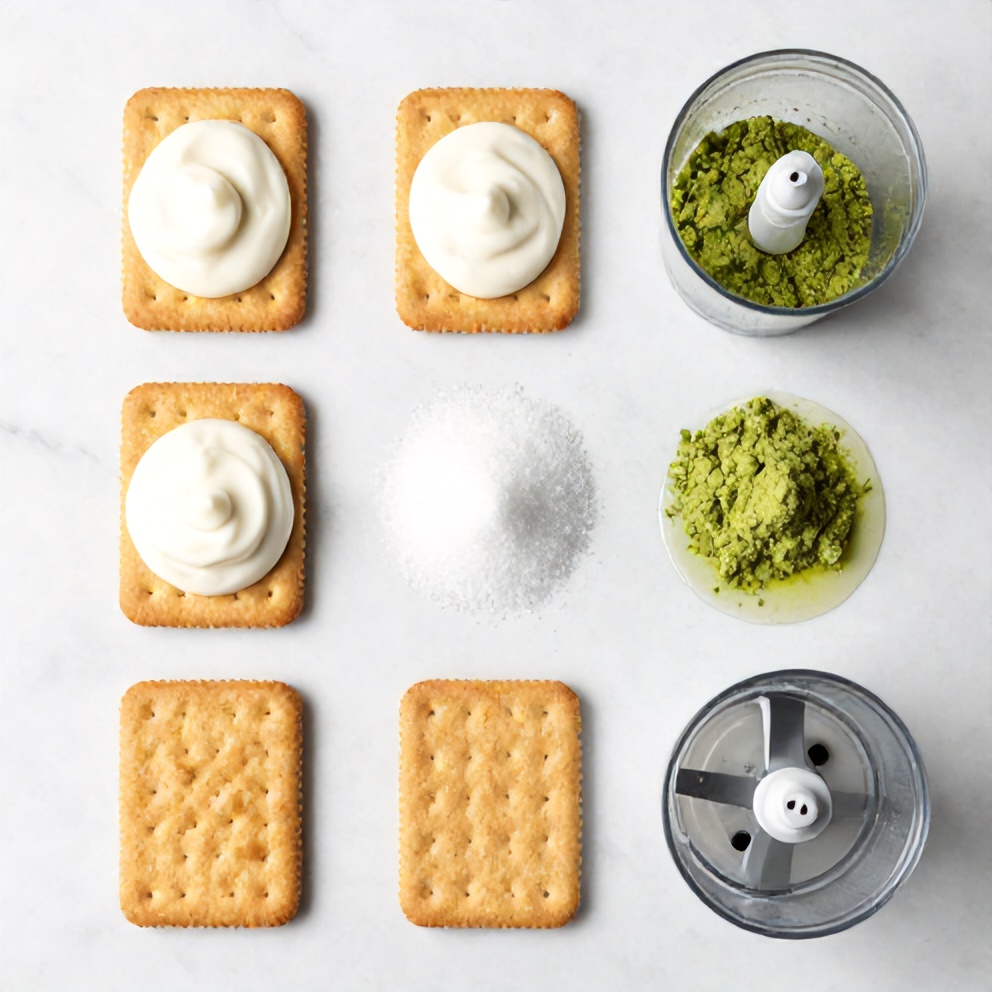 Raw ingredients for No-Bake Matcha Coconut Cream Tart on a white marble surface