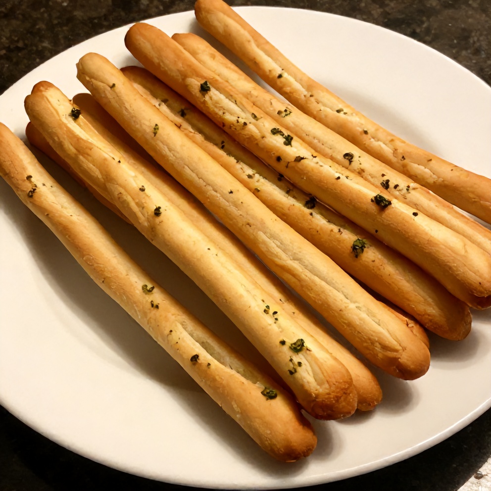 Plated serving of homemade Olive Garden breadsticks with garlic herb butter