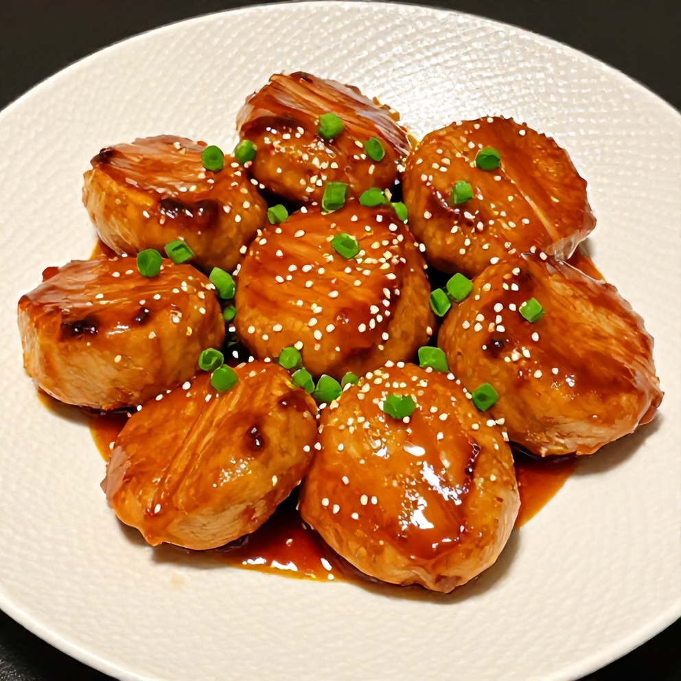 Plated Orange Teriyaki Turkey Medallions with green onions