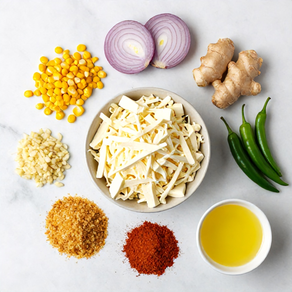 Raw ingredients for Paneer and Corn Seekh Kabab