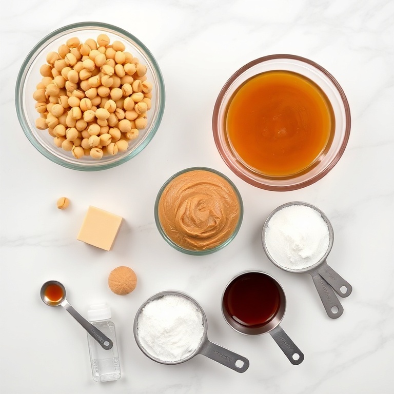 Spread of chickpeas, peanut butter, maple syrup, flour, baking soda, vanilla, salt