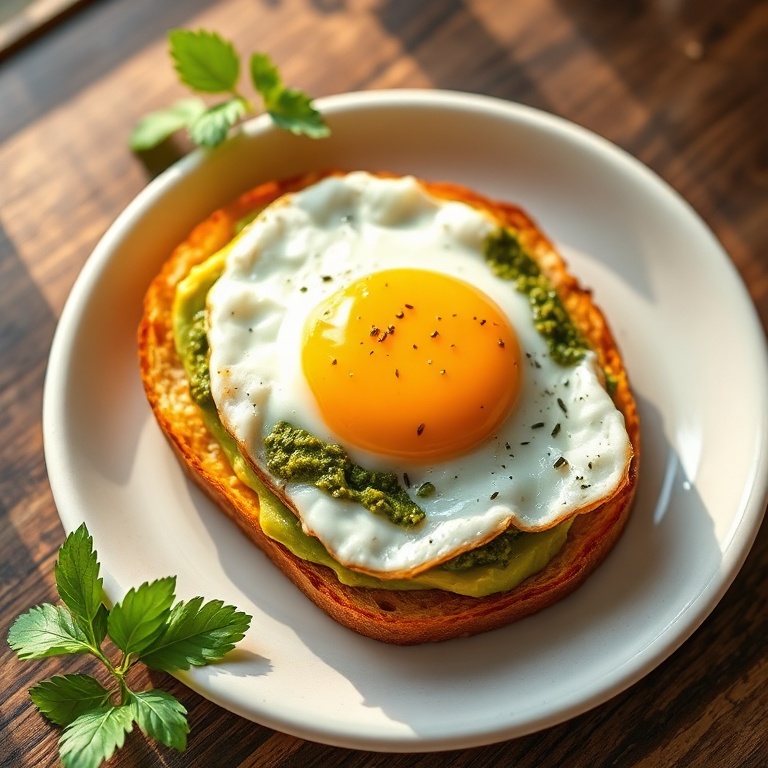 easy pesto eggs on avocado toast