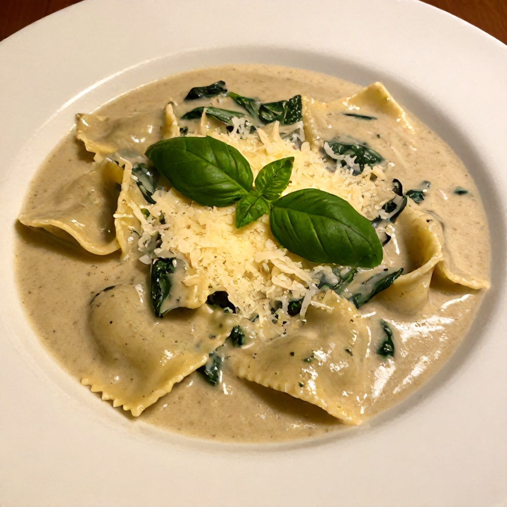 Bowl of Creamy Ravioli Soup