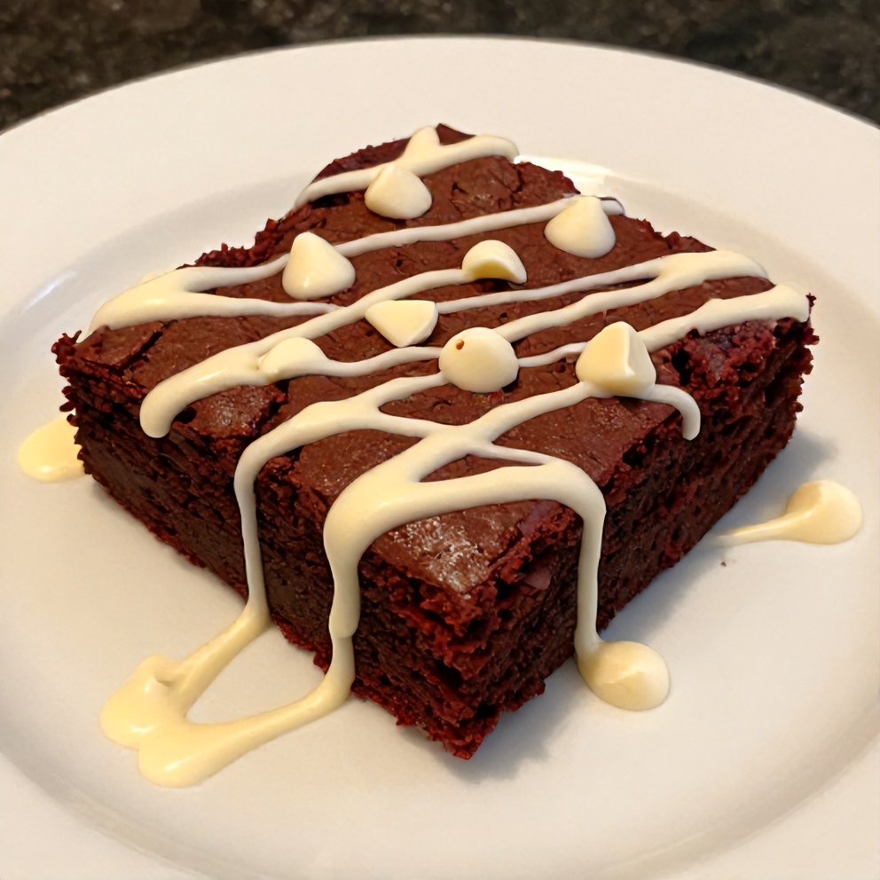 Red Velvet Brownies with White Chocolate Drizzle