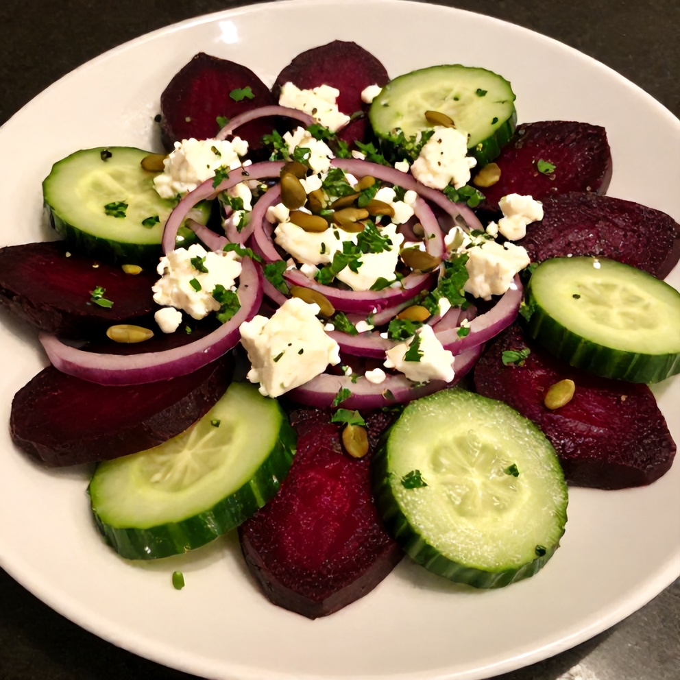 Easy Roasted Beet Salad with Feta and Cucumber