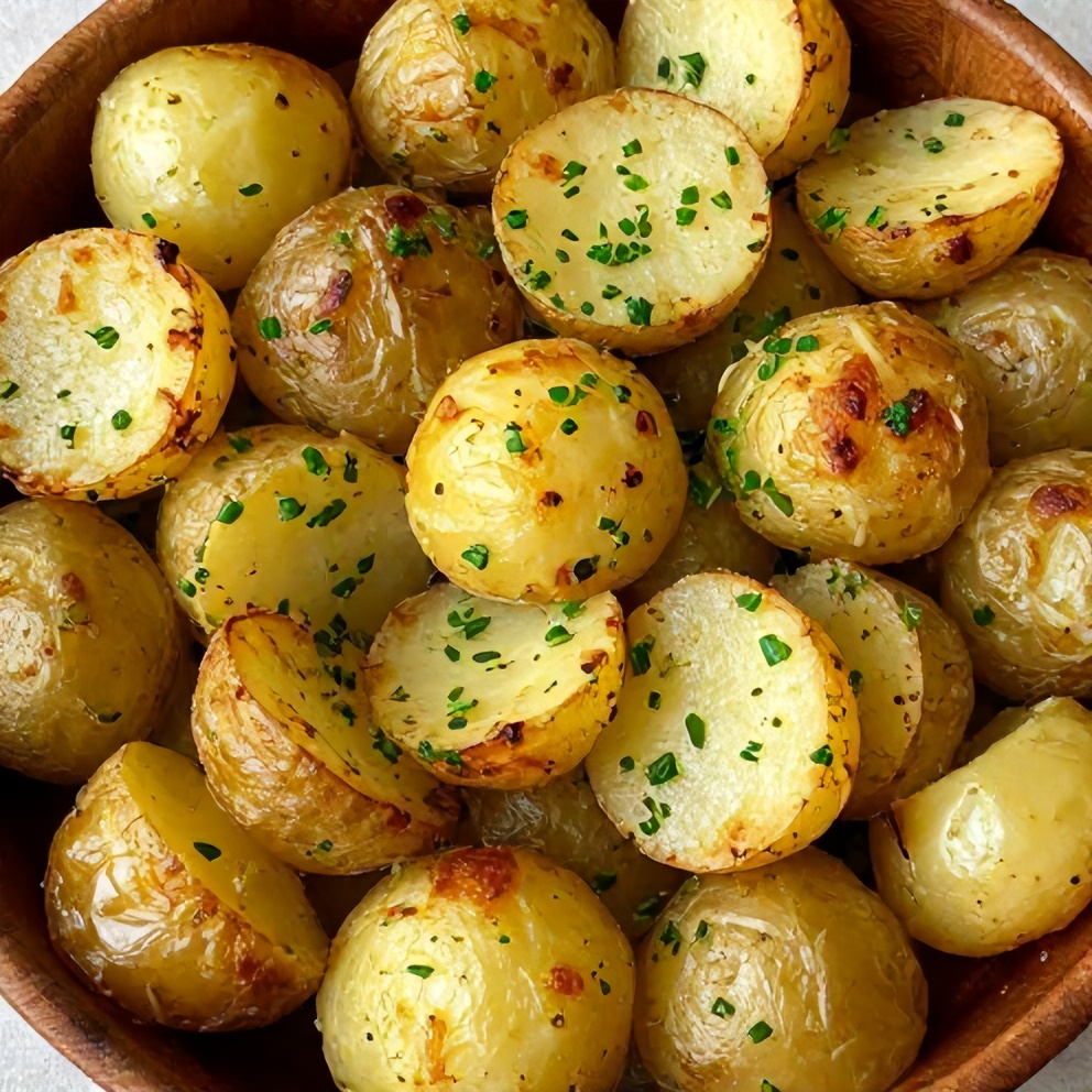 Plated roasted potato salad with fresh herbs