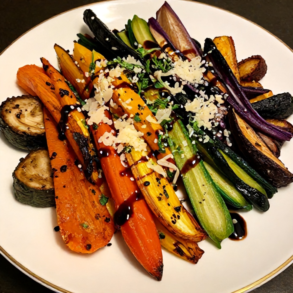 Plated Serving of Easy Roasted Rainbow Vegetables