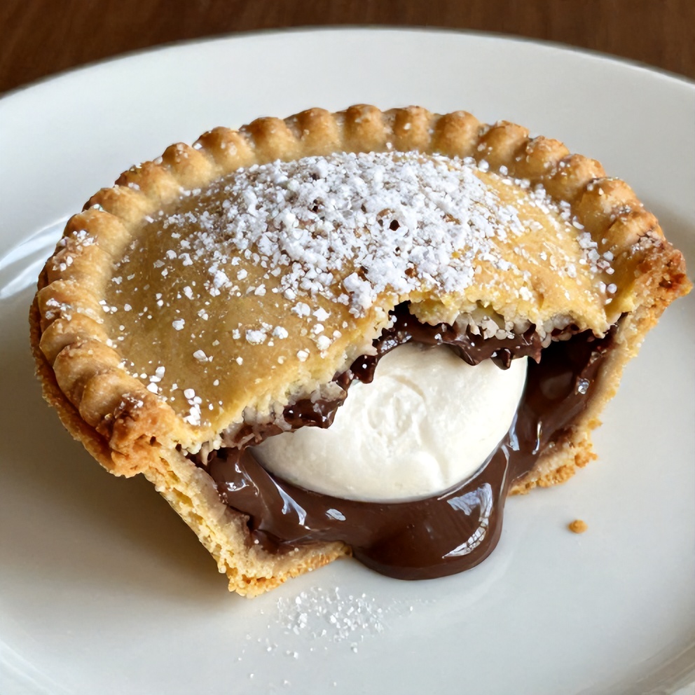 A close-up of a perfectly baked Easy S'mores Hand Pie