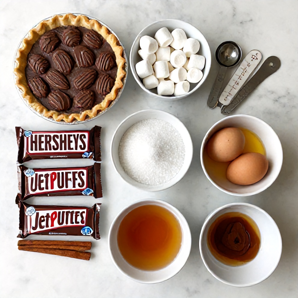Ingredients for Easy S'mores Hand Pies laid out on a white marble surface