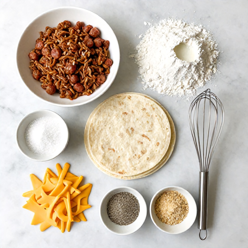 Raw ingredients for Sausage Gravy Enchiladas