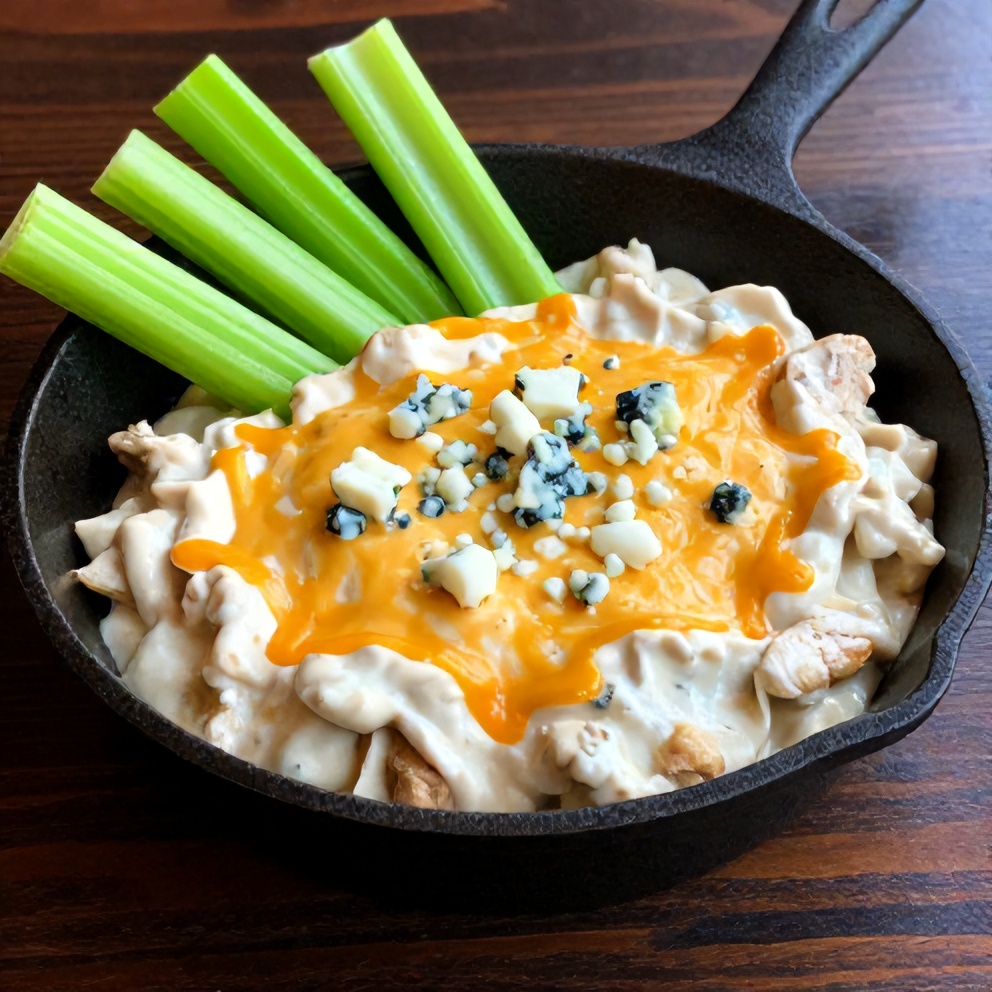 Plated Buffalo Chicken Dip with Celery Sticks