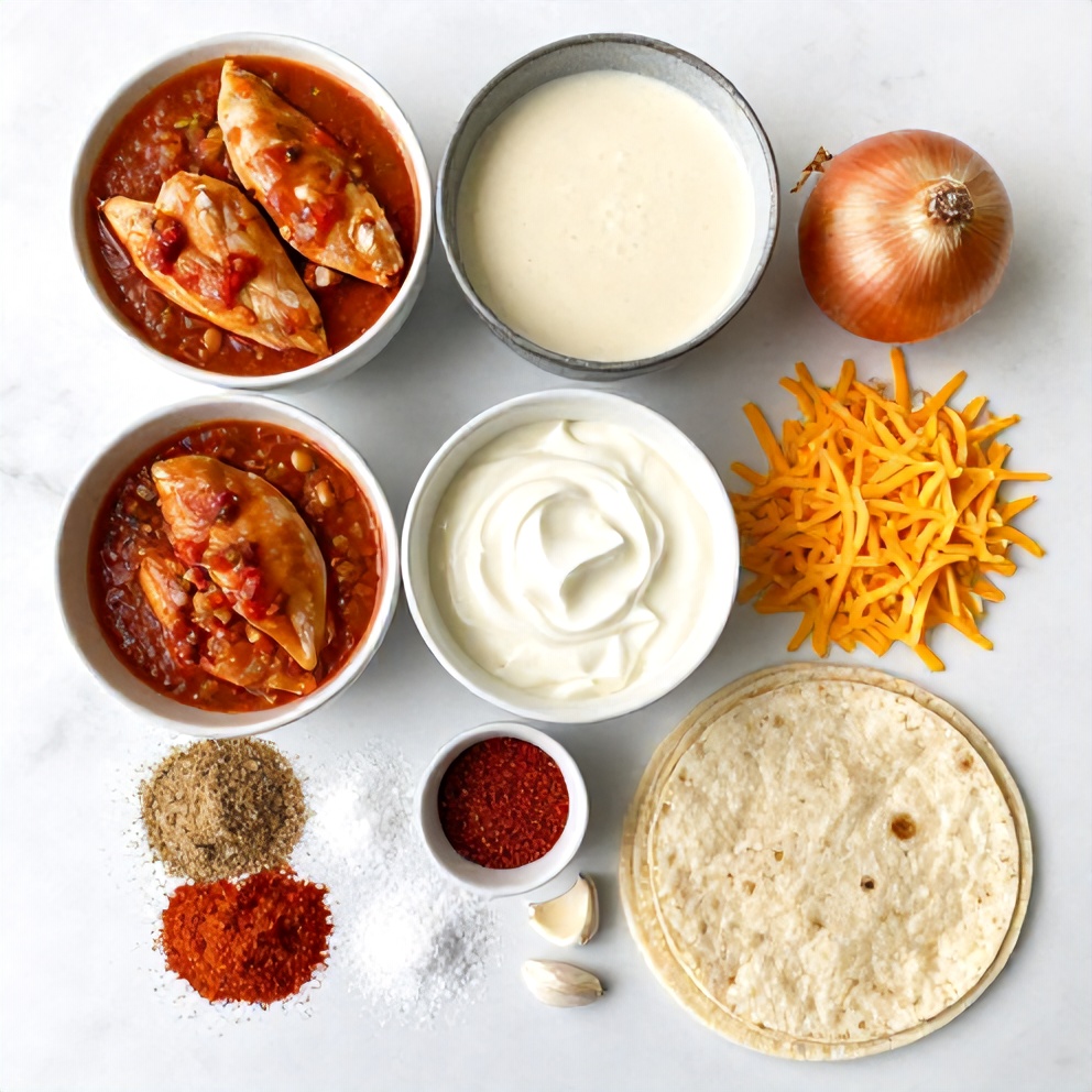 Raw ingredients for Slow Cooker Chicken Enchiladas