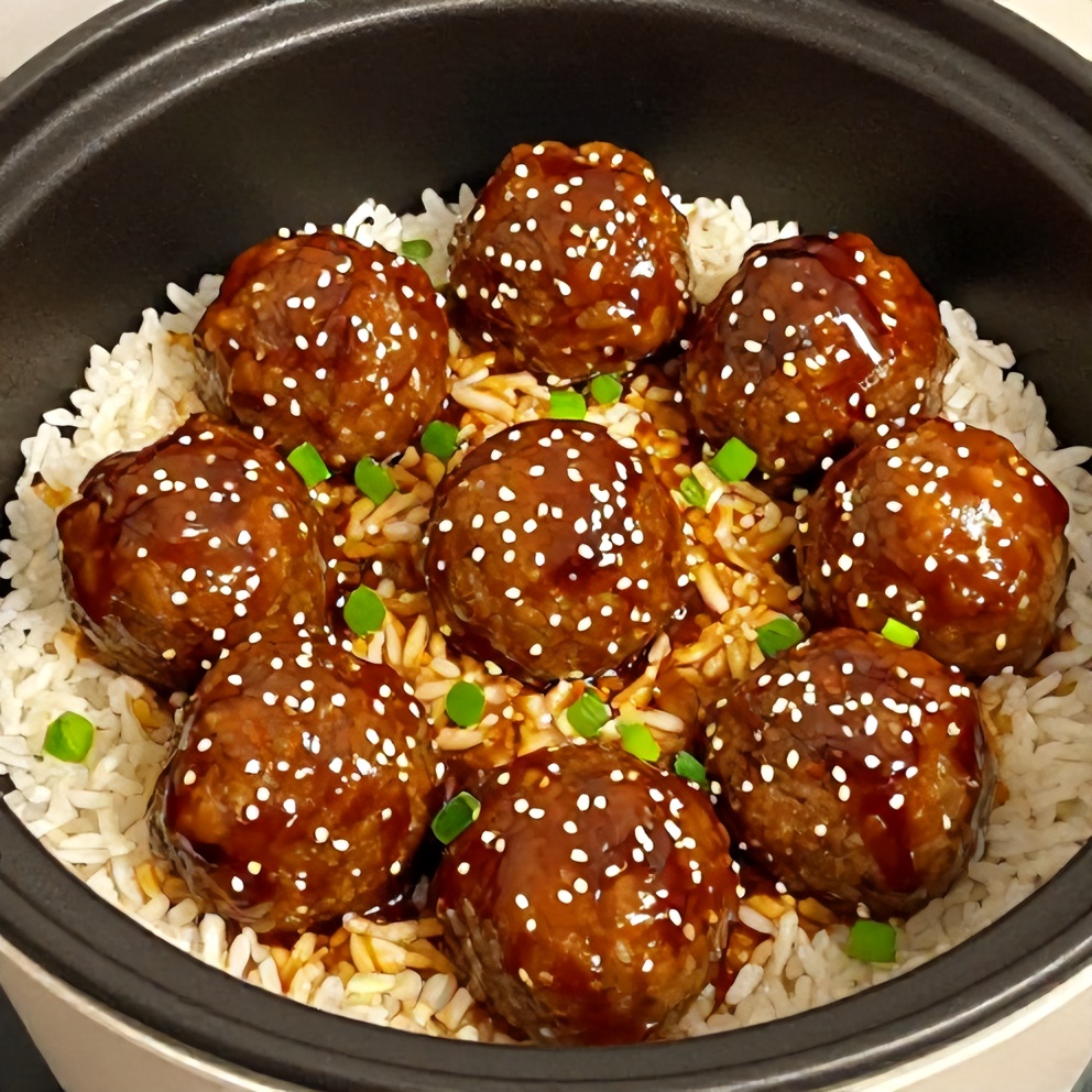 Plated Slow Cooker Sweet and Sour Meatballs