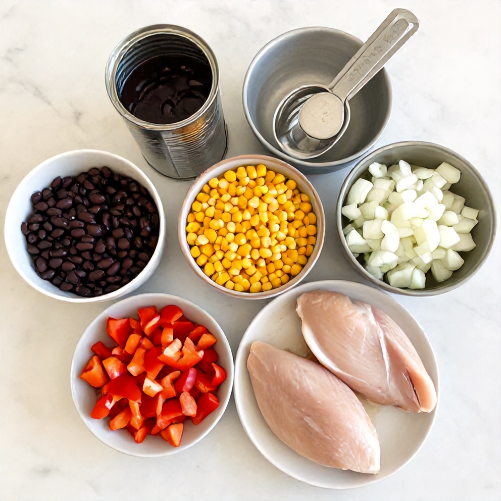 Ingredients for Southwest Chicken Soup laid out on a countertop