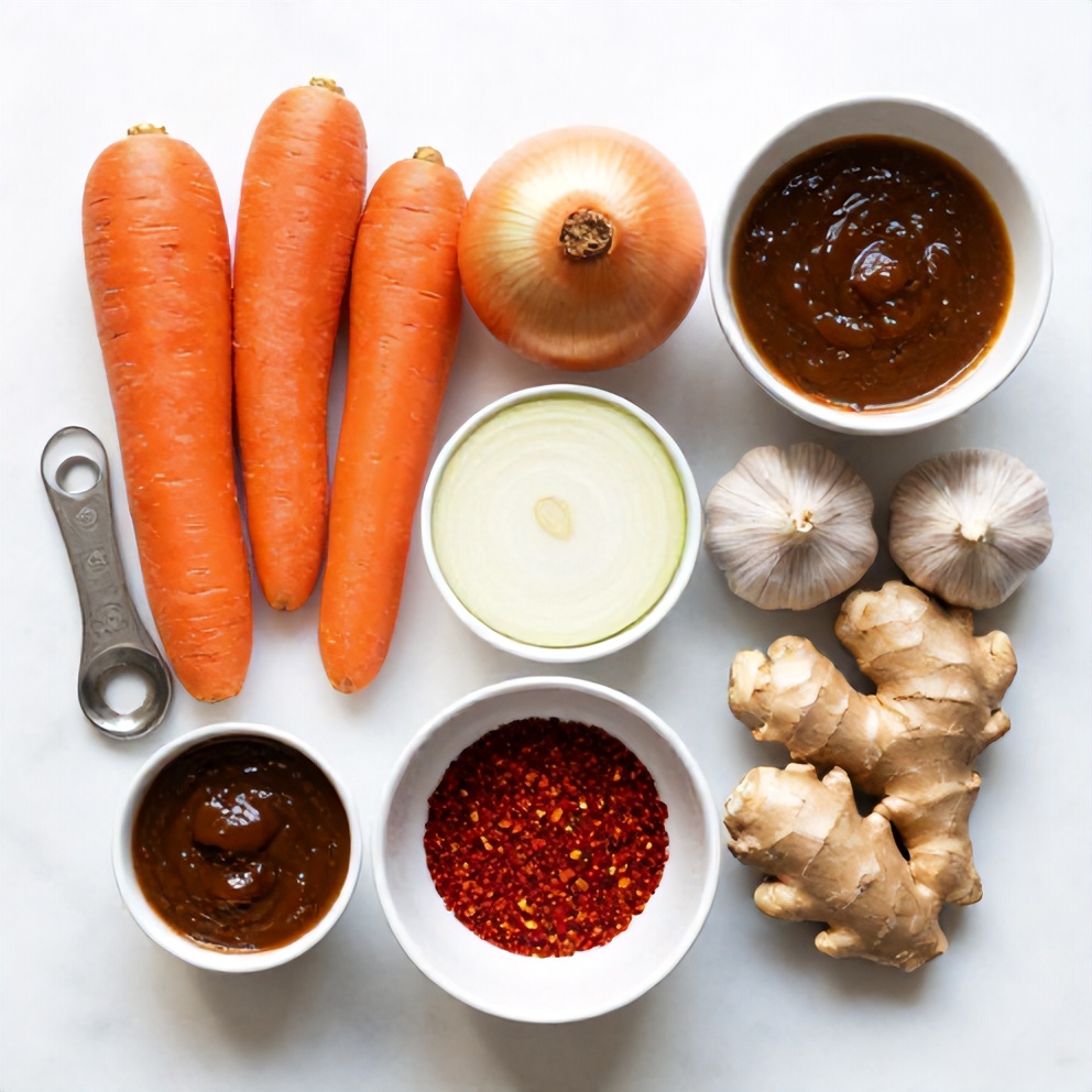 Raw Ingredients for Spicy Miso Carrot Soup