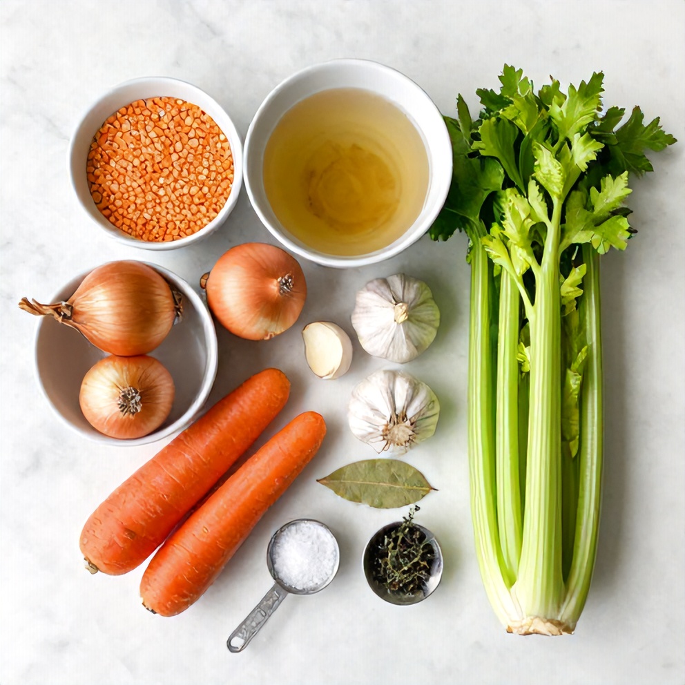 Split Pea Soup Ingredients on a Marble Counter