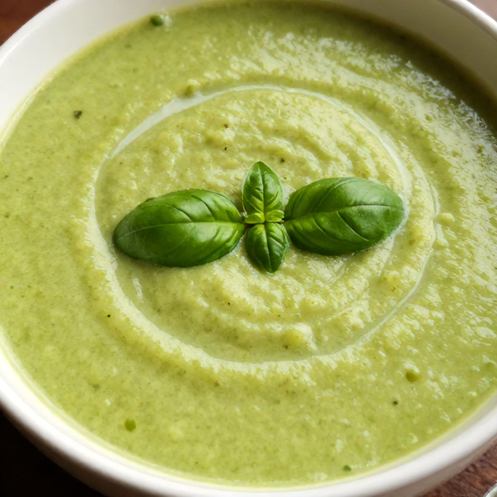 Bowl of Spring Zucchini Basil Soup with a sprinkle of fresh basil