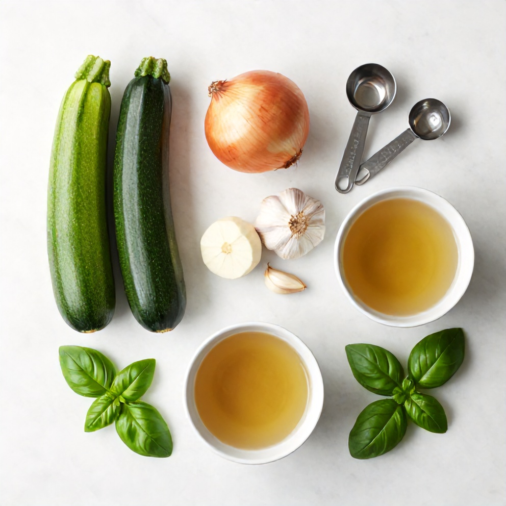 Raw ingredients for Spring Zucchini Basil Soup