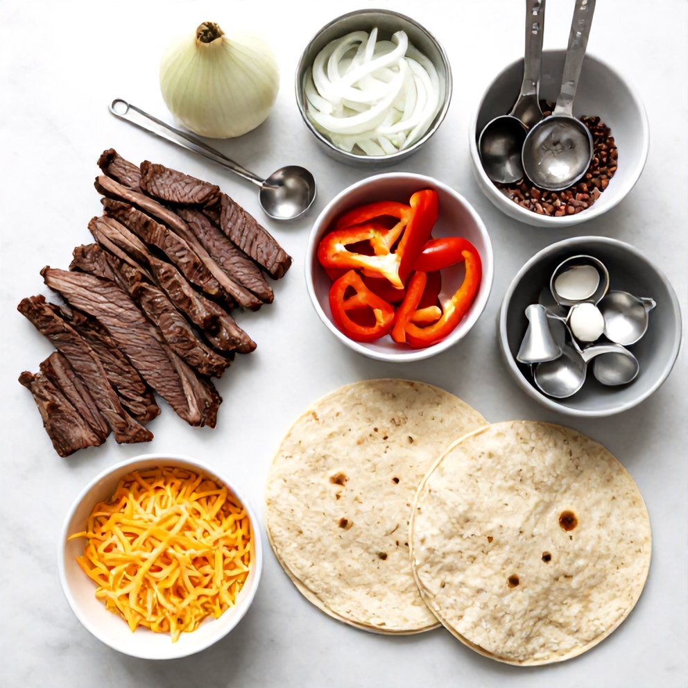 Raw ingredients for steak cheese quesadillas
