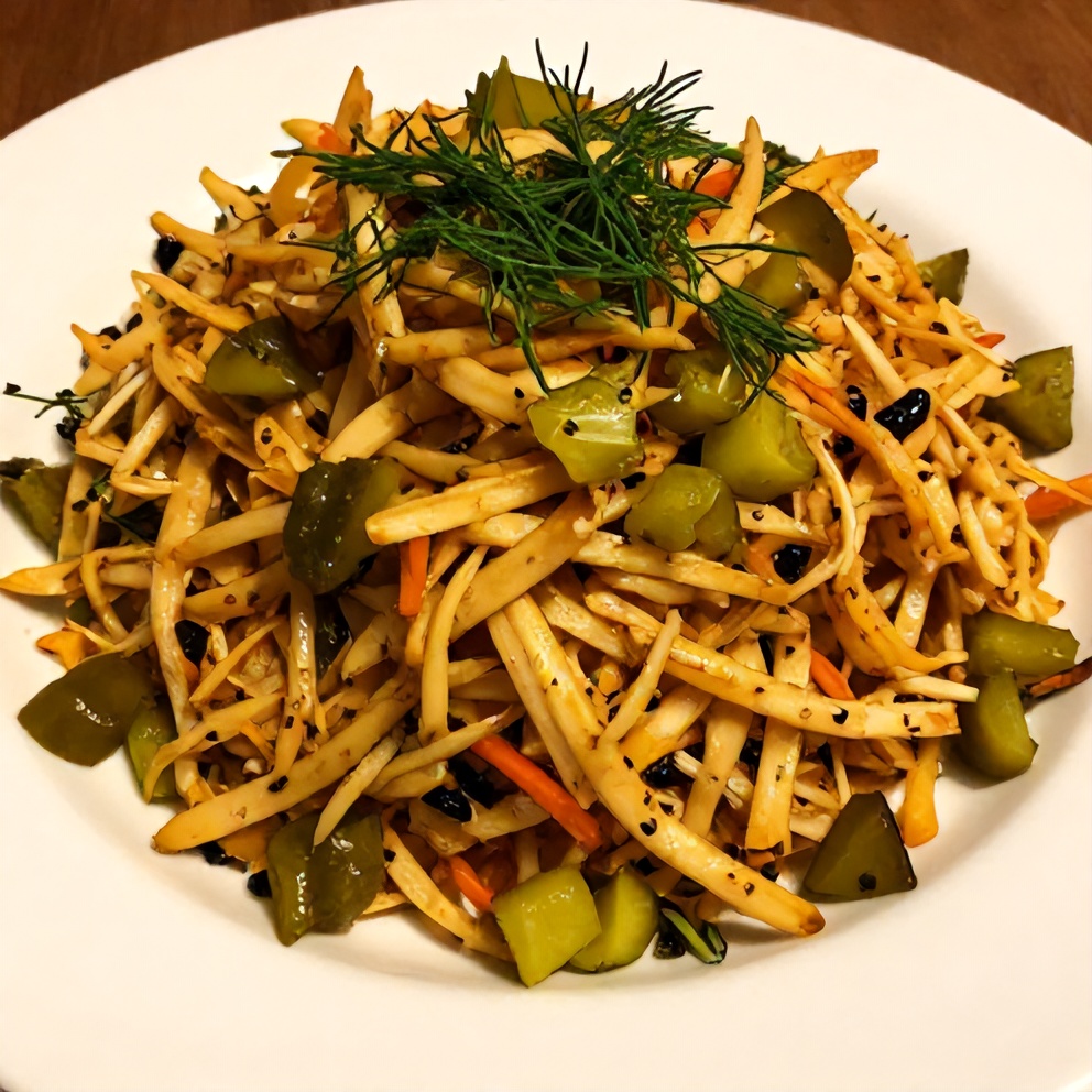 Plated serving of Sweet and Spicy Pickle Slaw