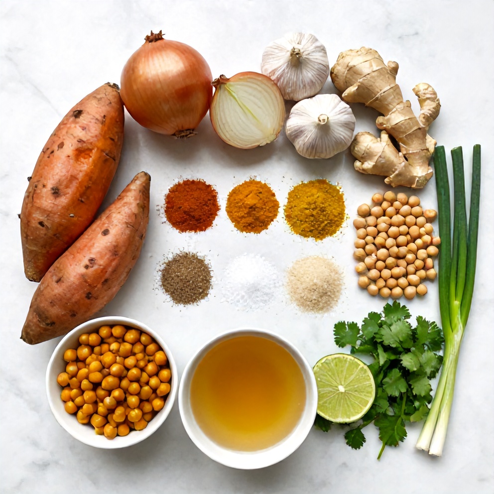 Raw Ingredients for Sweet Potato Chickpea Curry