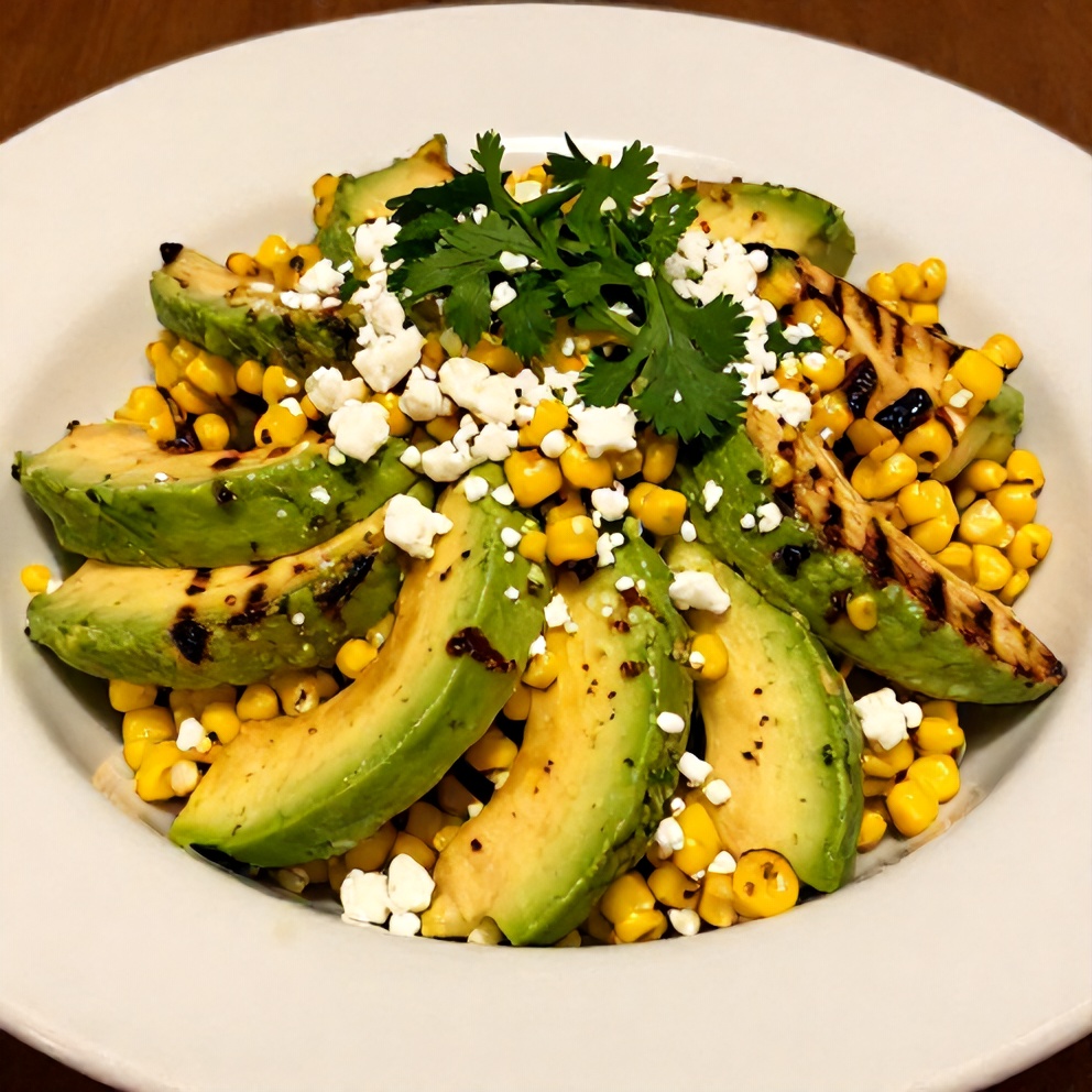 Plated fresh grilled corn avocado salad