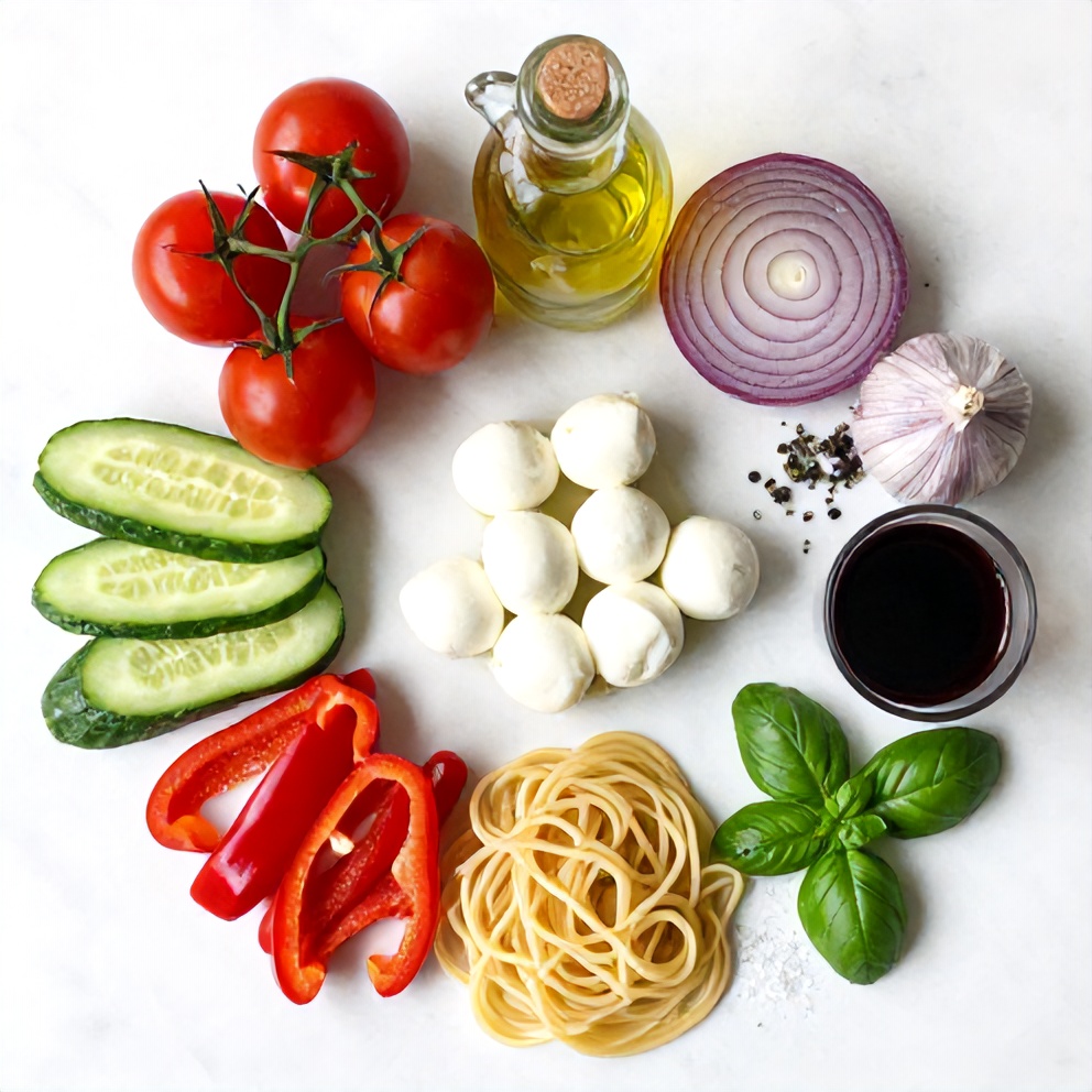 Raw ingredients for Fresh Italian Pasta Salad