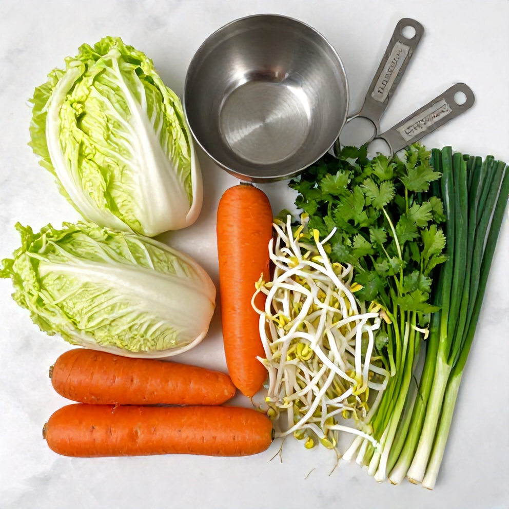 Ingredients for Fresh Spring Roll Salad with Spicy Ginger Dressing
