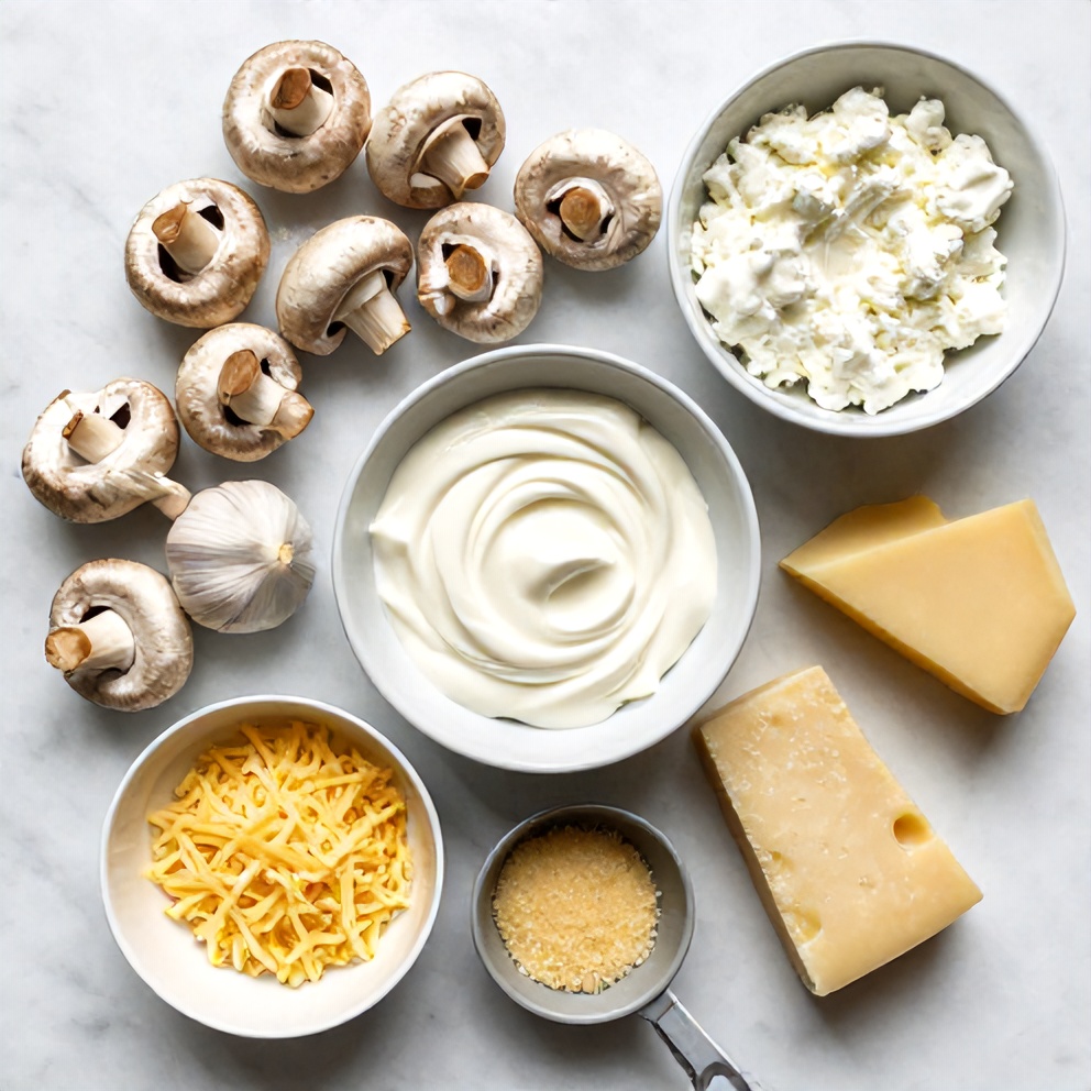 Raw ingredients for garlic mushroom stuffed shells