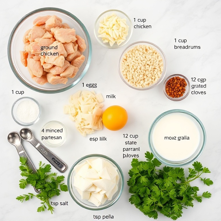 Raw ingredients for Garlic Parmesan Chicken Meatloaf