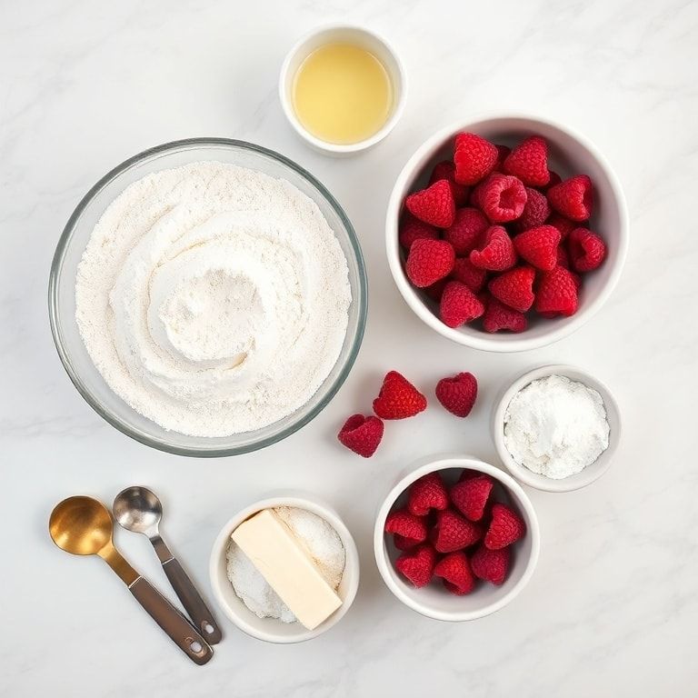 Raw ingredients for raspberry macarons