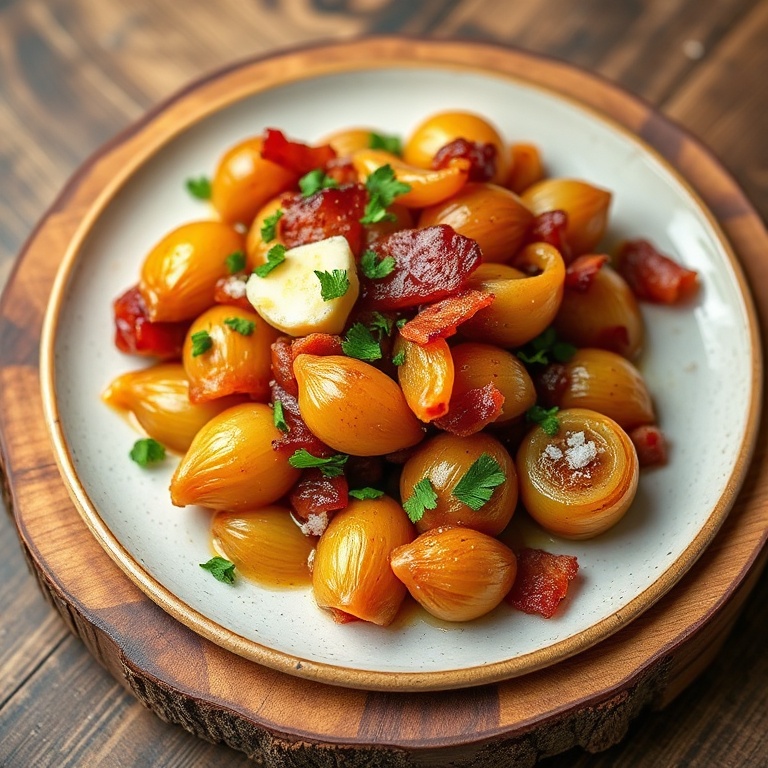 Finished honey glazed shallots side dish