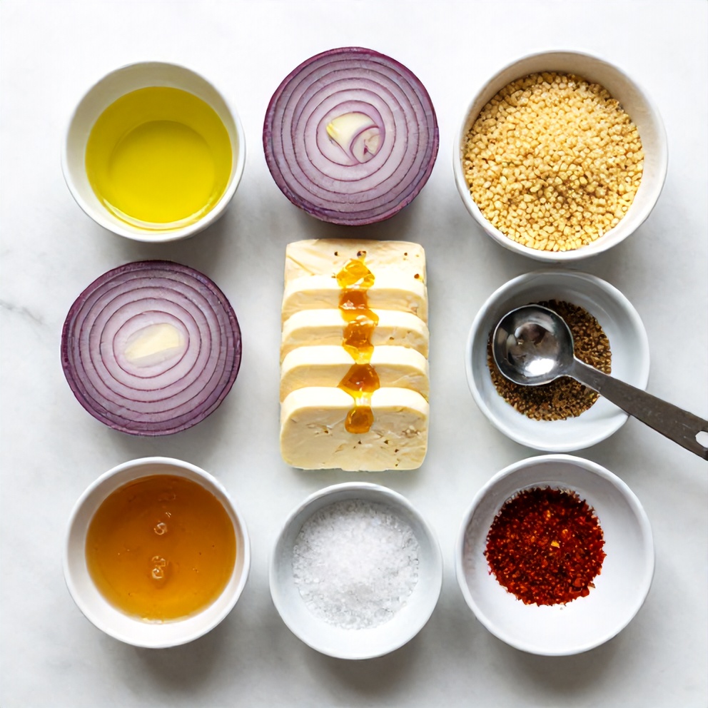 Raw ingredients for Honey Halloumi Couscous Salad