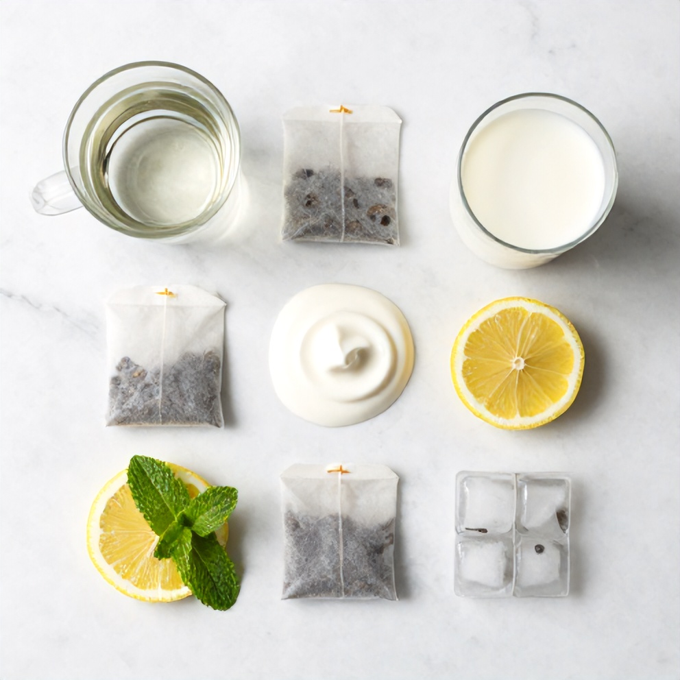 Ingredients for Iced Blue Tea Latte with Vanilla Cold Foam