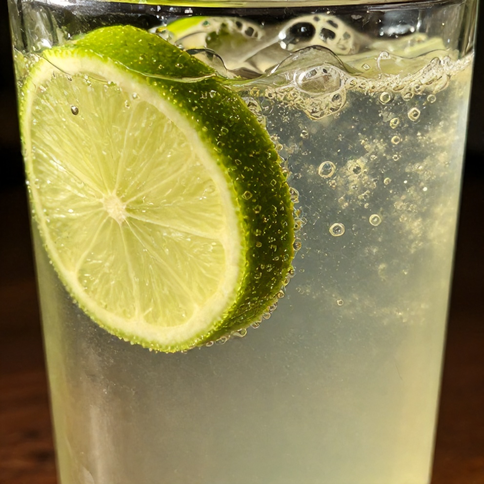 Keto Hibiscus Lime Sparkling Water garnished with lime wheel