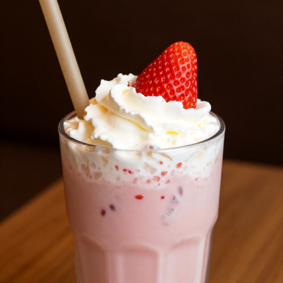 Glass of Korean strawberry milk with a straw