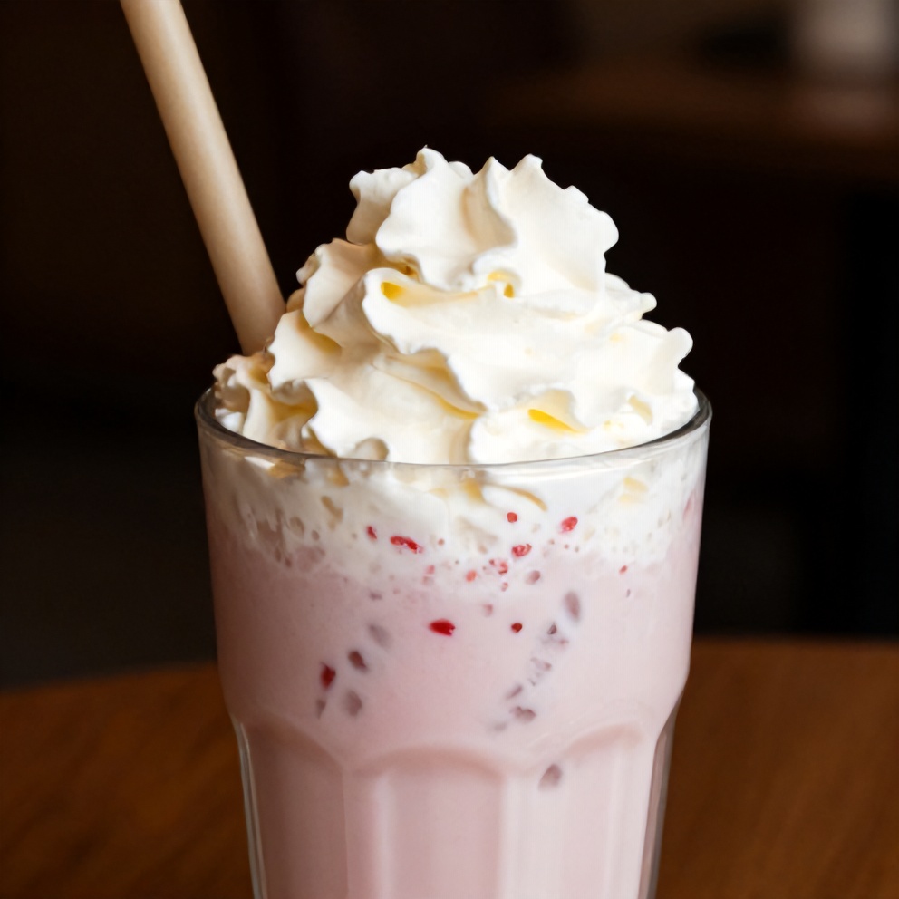 Korean Strawberry Milk poured into a glass with a straw