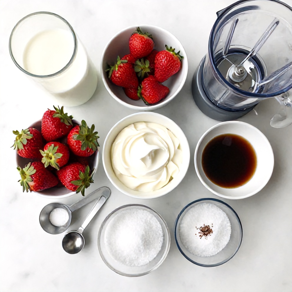 Raw ingredients for Korean strawberry milk