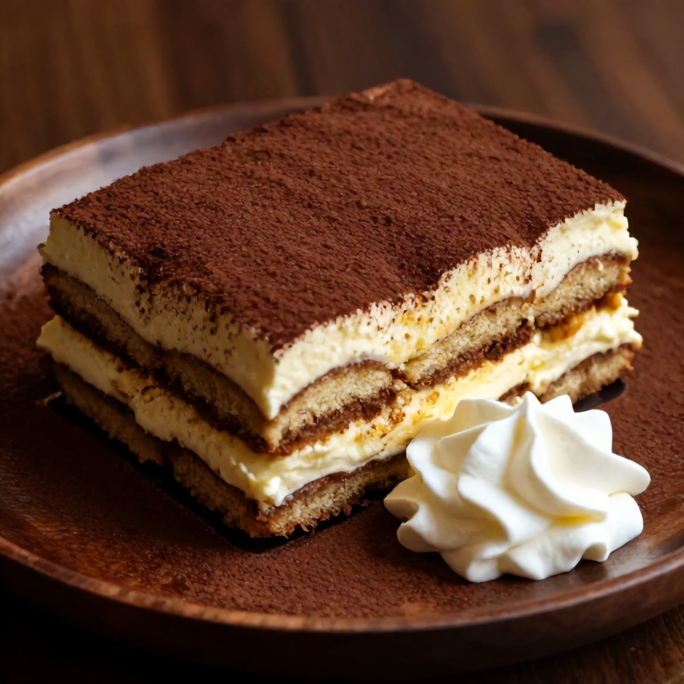 Lemon Tiramisu Plated with Whipped Cream