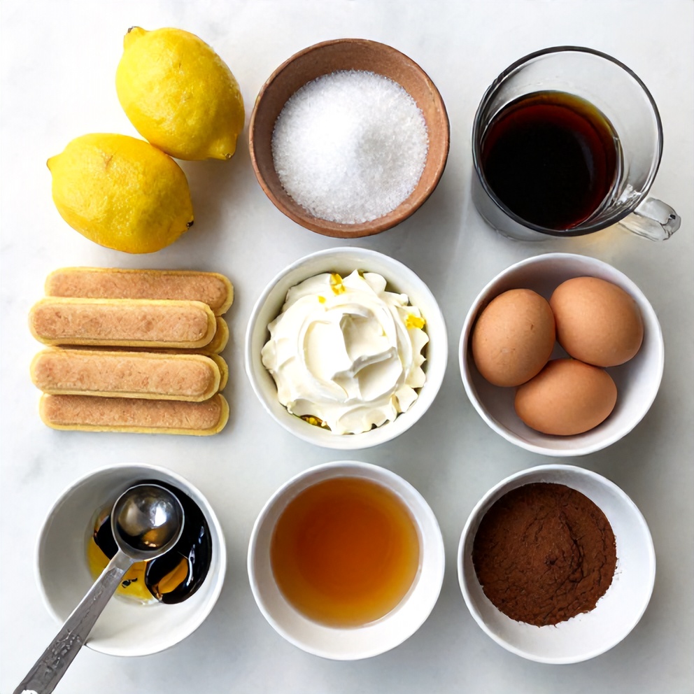 Lemon Tiramisu Ingredients Flat Lay