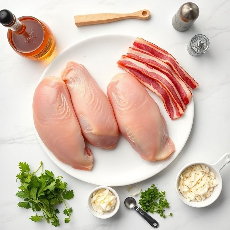 Fresh raw ingredients for maple bacon chicken